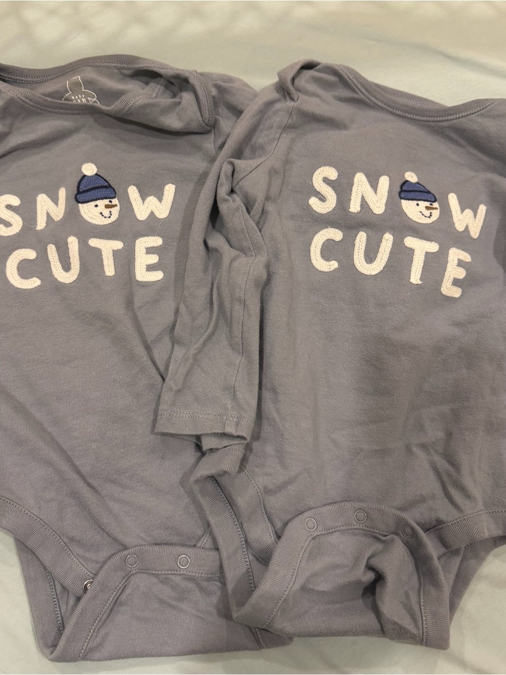 GAP Light Blue "Snow Cute" Long Sleeve Bodysuits